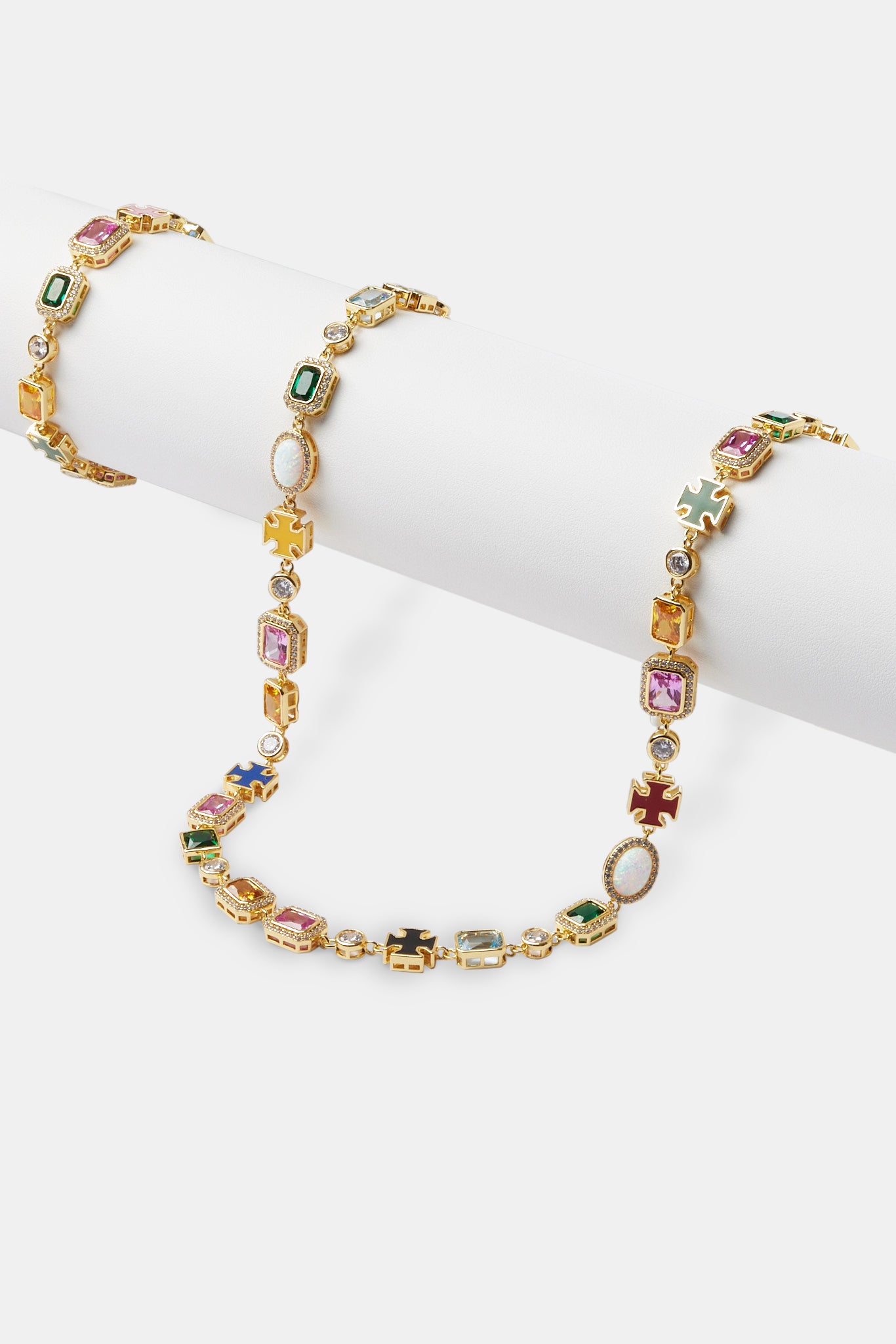 Multi Gemstone Motif Necklace & Bracelet - Gold - 10mm